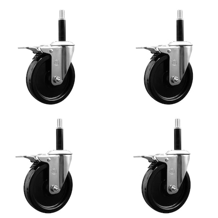 Service Caster 5'' SS Phenolic Swivel 3/4'' Expanding Stem Caster Set Total Lock Brake, 4PK SCC-SSEXTTL20S514-PHS-34-4